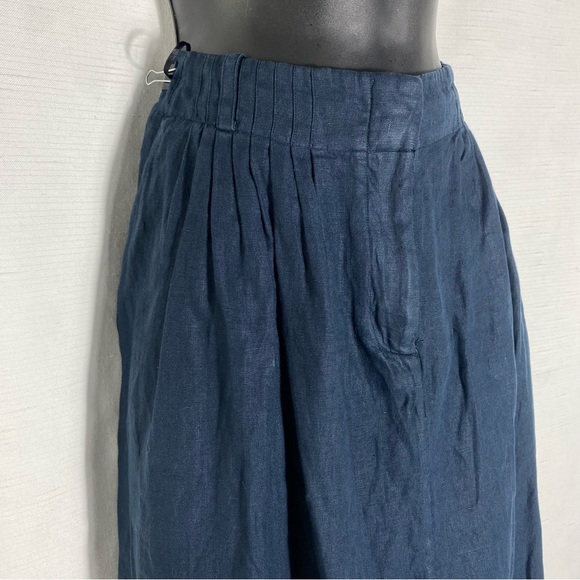 Massimo Dutti New Skirt Womens Sz M Navy Blue Linen Side Slits - Picture 2 of 12
